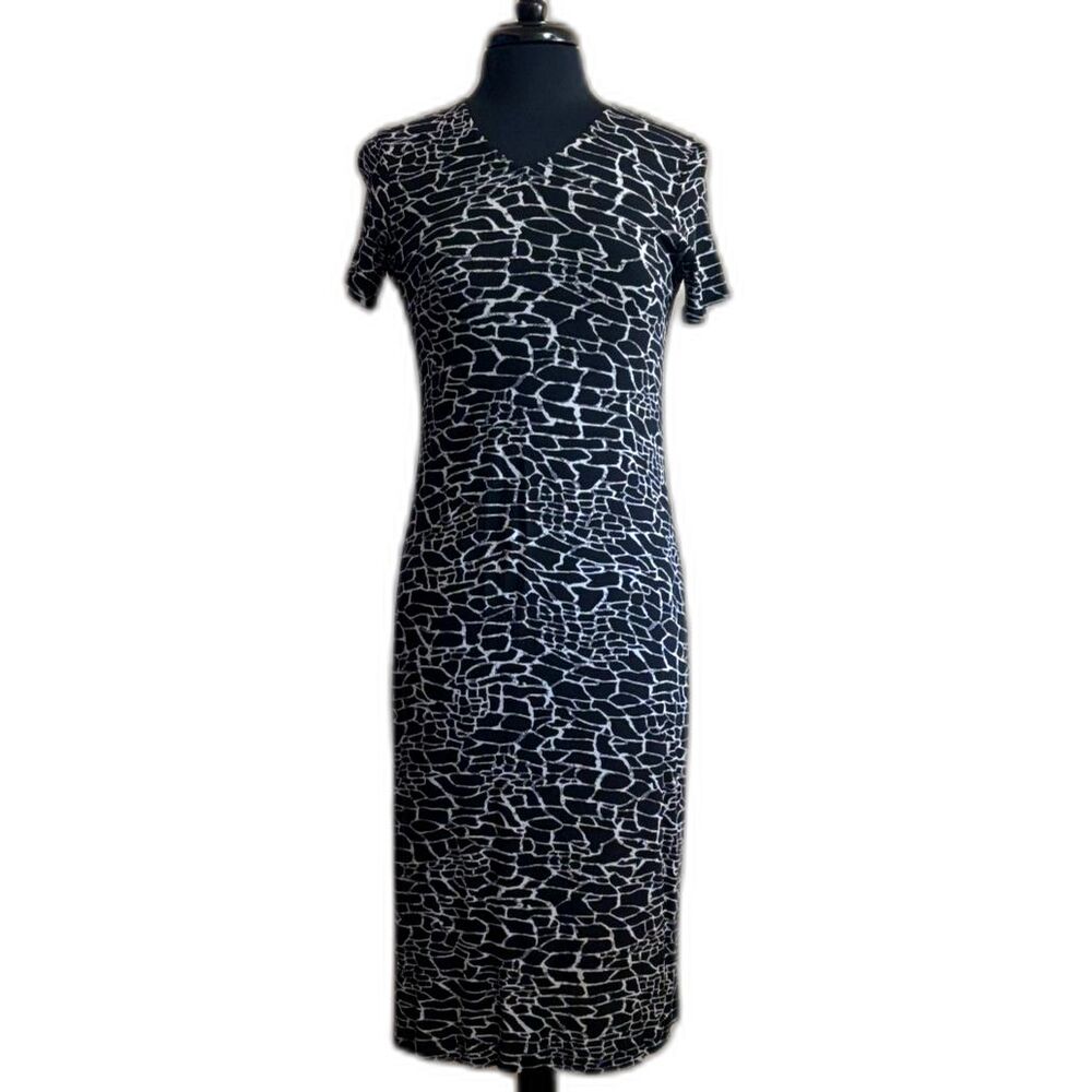 90s Abstract Giraffe Animal Print Midi Dress / Size Small Medium Large / Goth